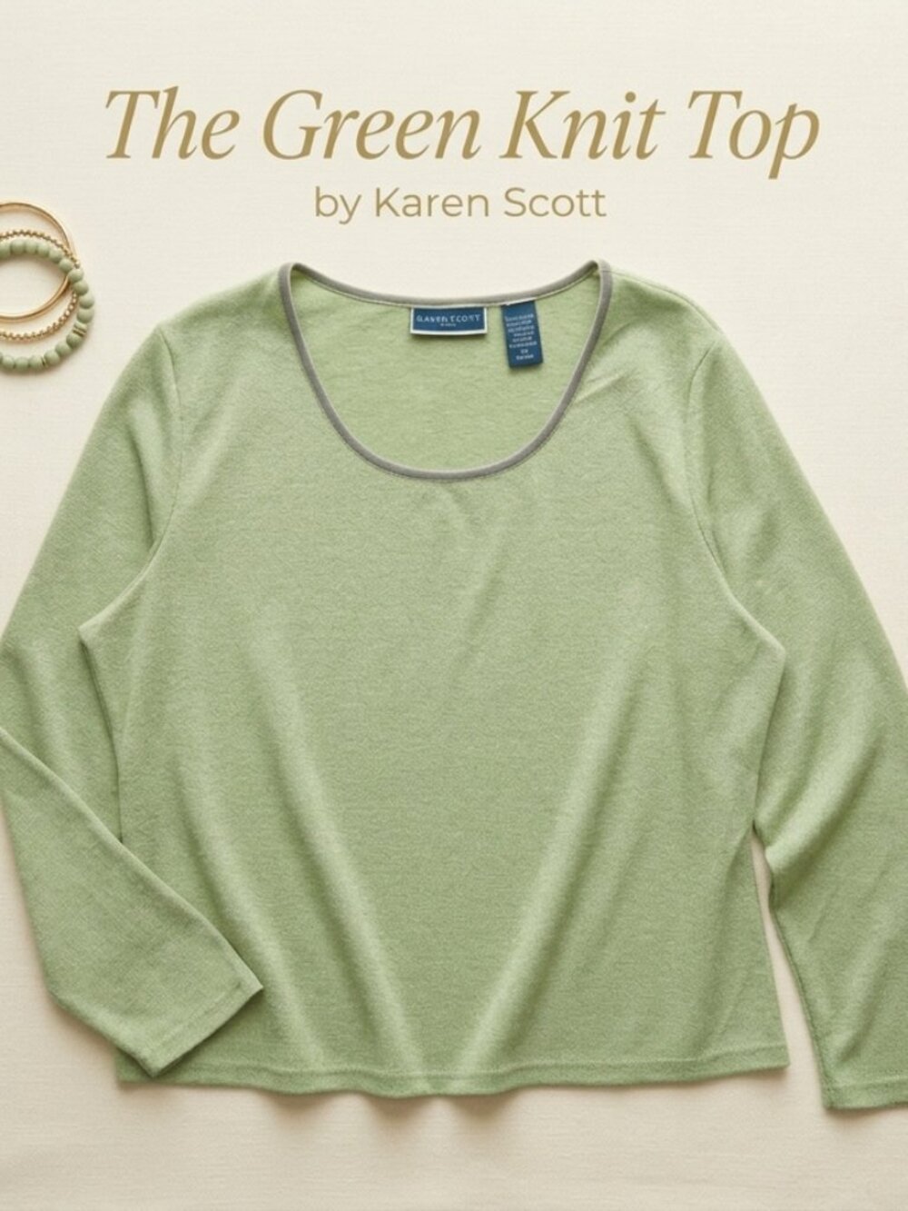 Karen Scott Sport VTG 90's Knit Floral Textured Scoop Neck Top Long Sleeve L